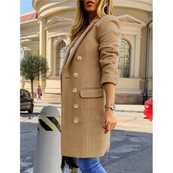 New Womens Winter Wool Coats Double Breasted Camel Long Elegant Coat - Picture 3 of 8